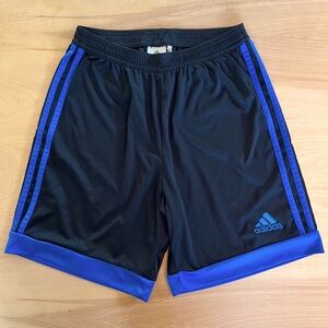 Adidas Men's Black and Blue Soccer Shorts